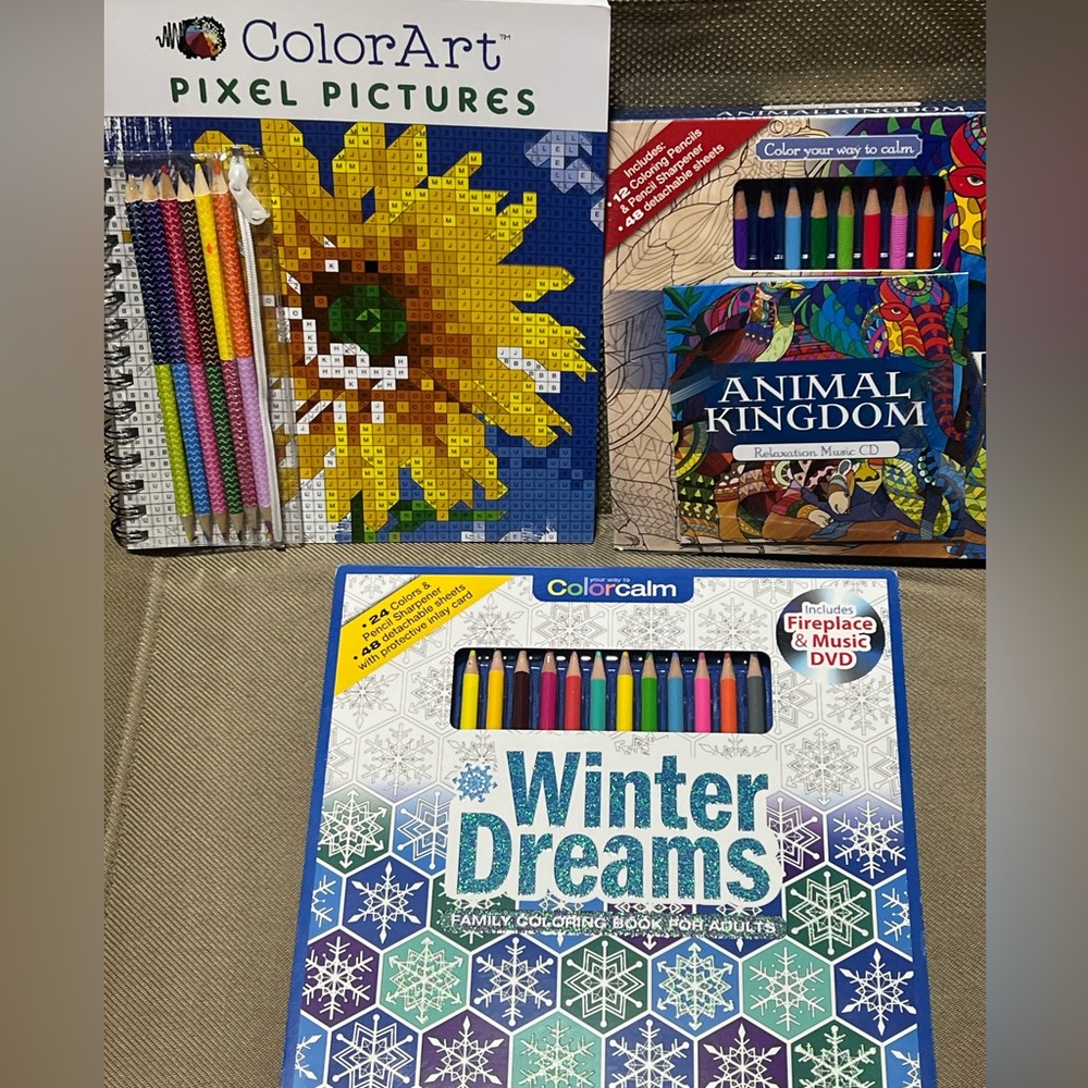 Adult Coloring Books With Colored Pencils Set of 3 New